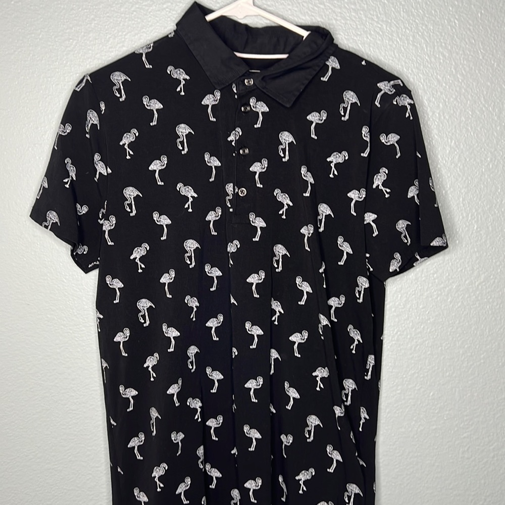 flamingo black and white polo